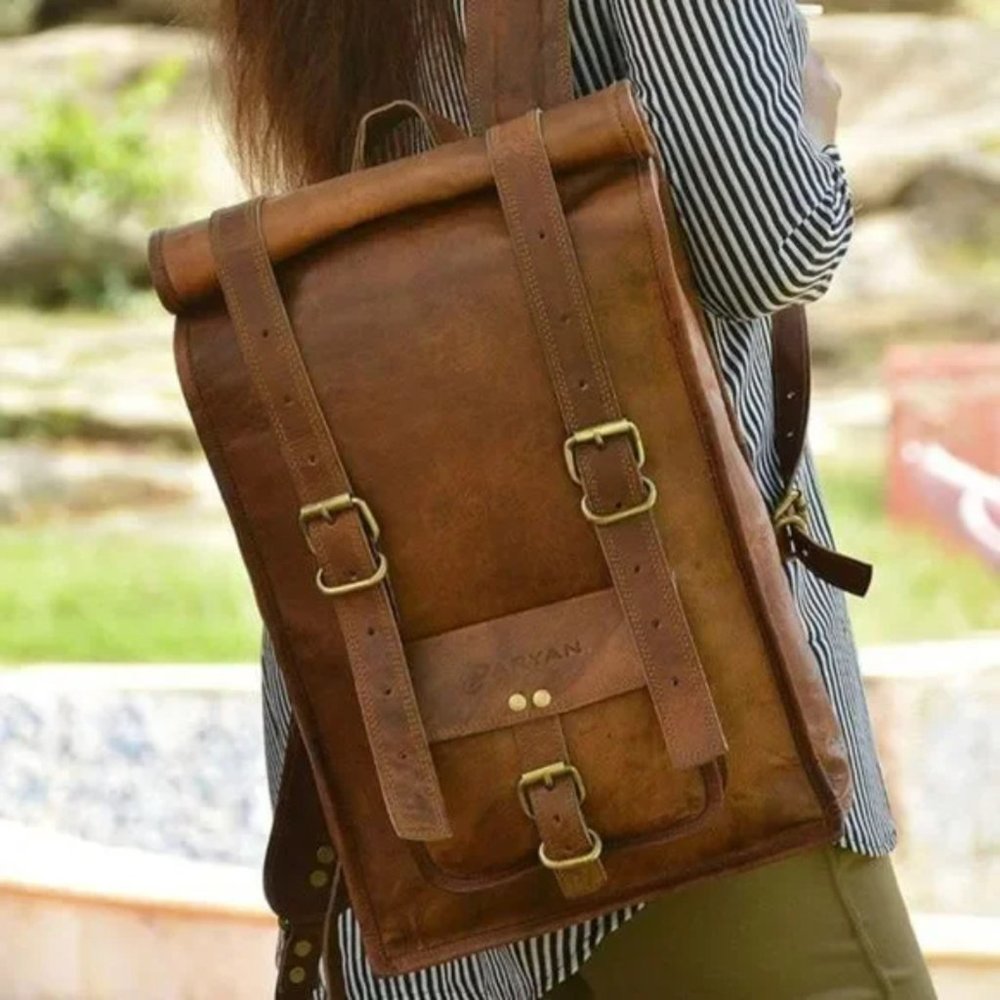 New 𝅺Handmade Goat Leather backpack 15 inch - Picture 9 of 10